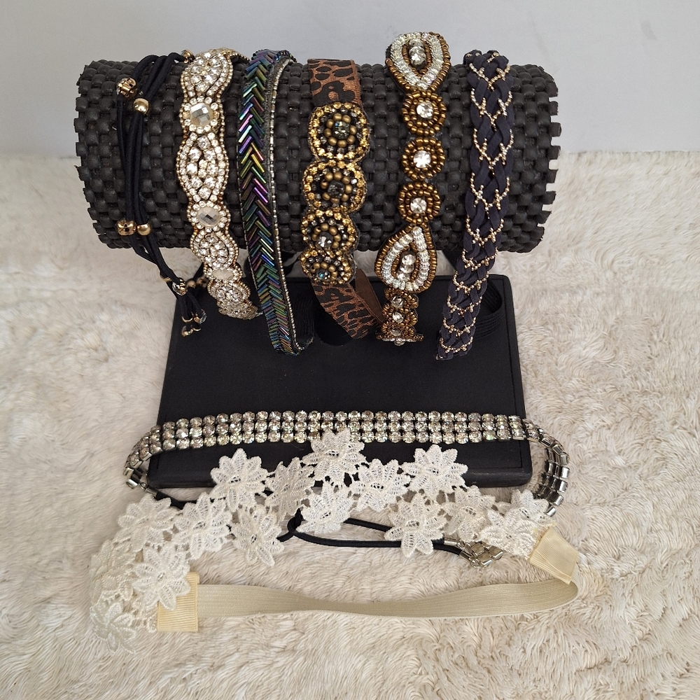 Elegant Beaded and Lace Headbands Set Of 8